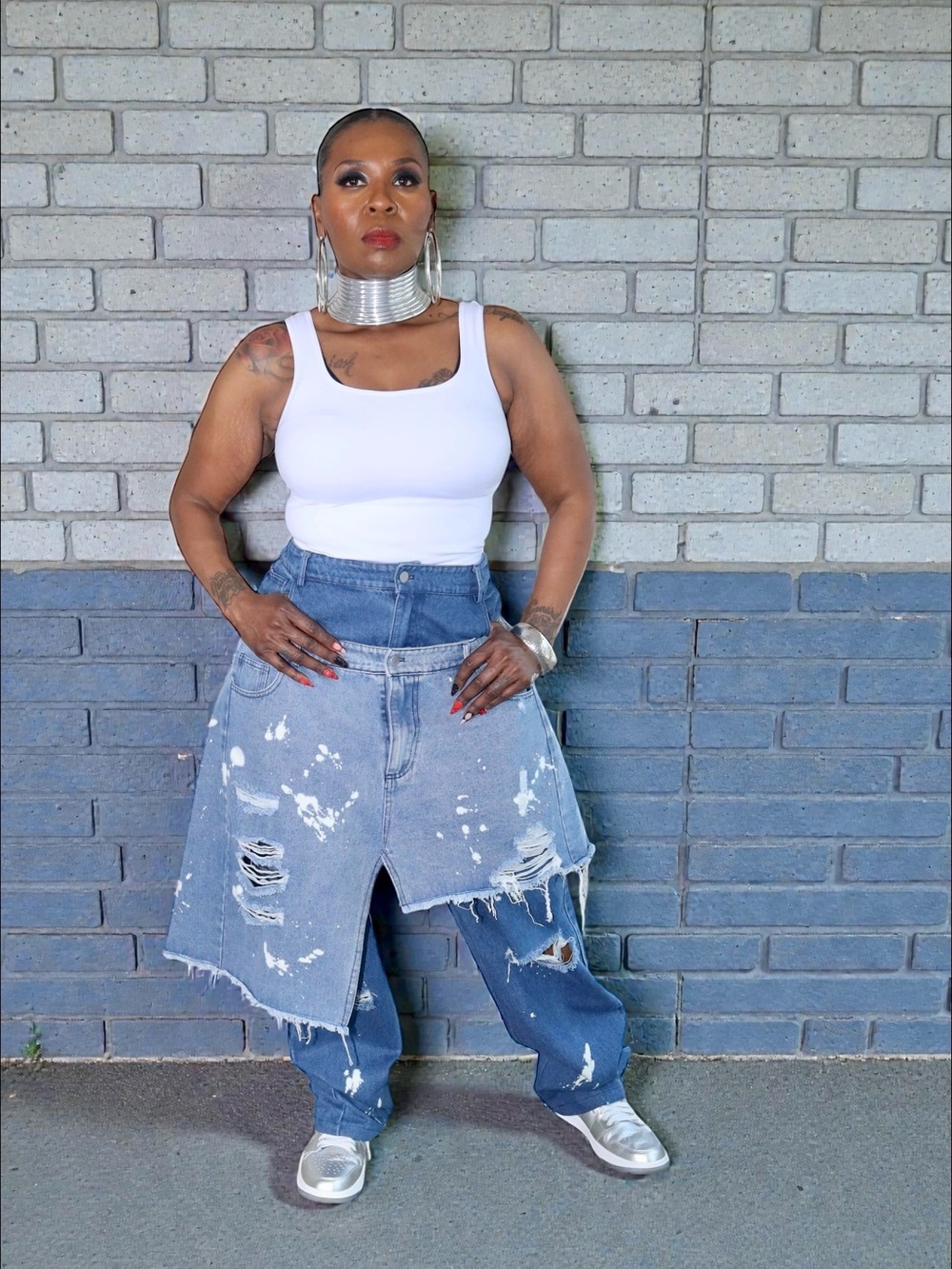 Distressed Two-Tone Blue Women’s Jeans